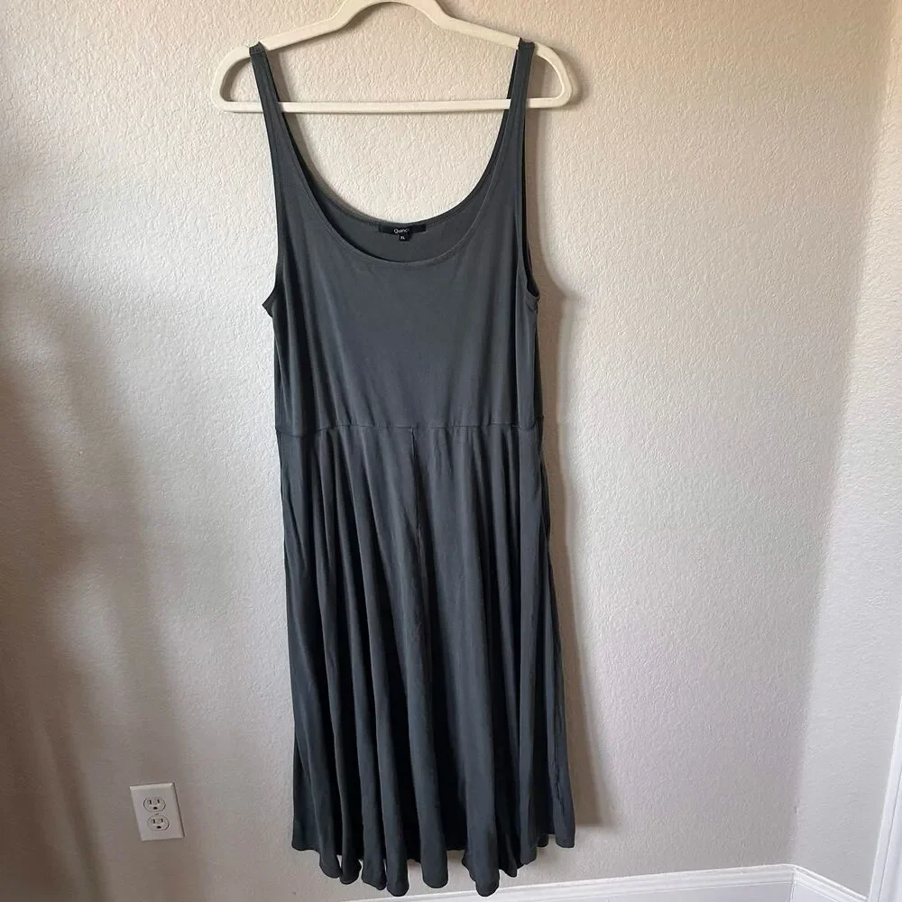 Quince Charcoal Gray Tencel Lyocell Fit & Flare Midi Dress Size XL Lagenlook - Picture 2 of 7